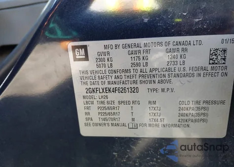 2015 GMC Terrain Slt-1 from USA, damaged, VIN 2GKFLXEK4F6261320